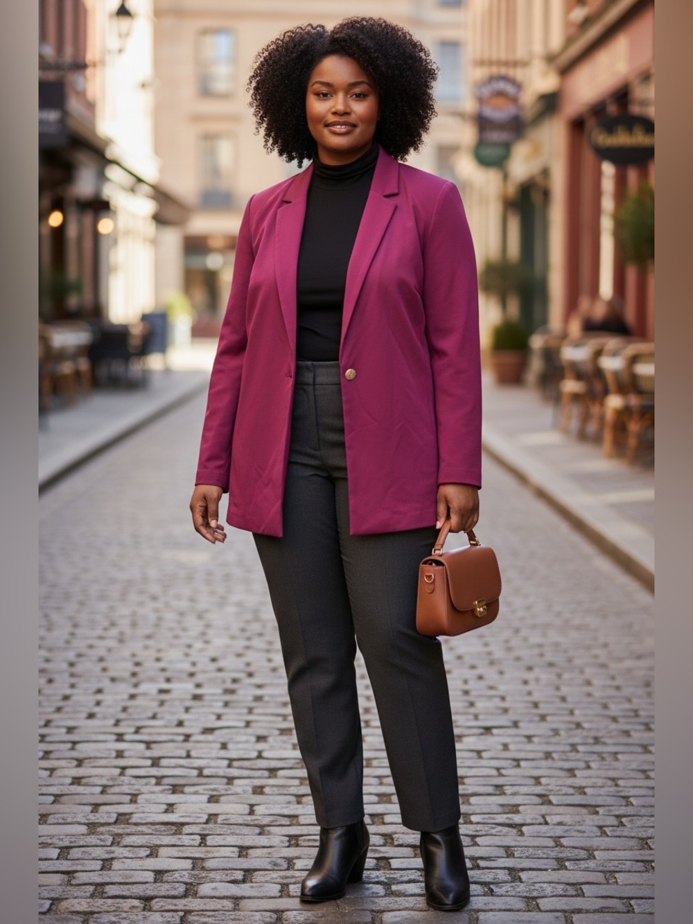 Dear Scarlett Fuchsia Single-Button Executive Blazer Plus Size